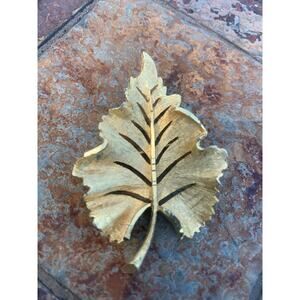 Vintage J.S. signed Textured Gold tone leaf Brooch Pin